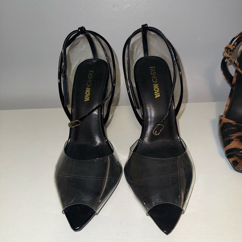 Fashion Nova Black and Clear Heels